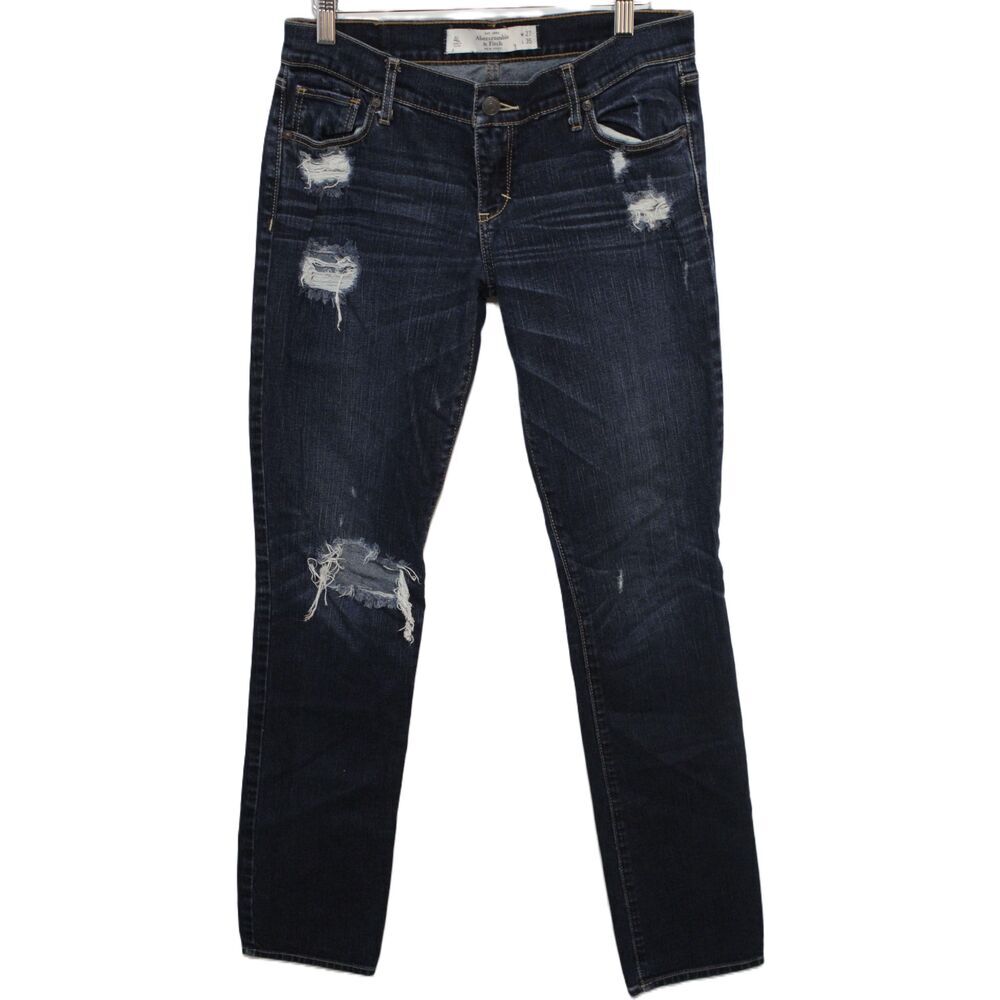 Abercrombie & Fitch Erin Blue Dark Wash Distressed Jeans Size 4 Long W27 x L35